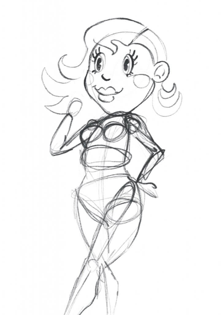 loose sketch of a "retro cartoon gal"