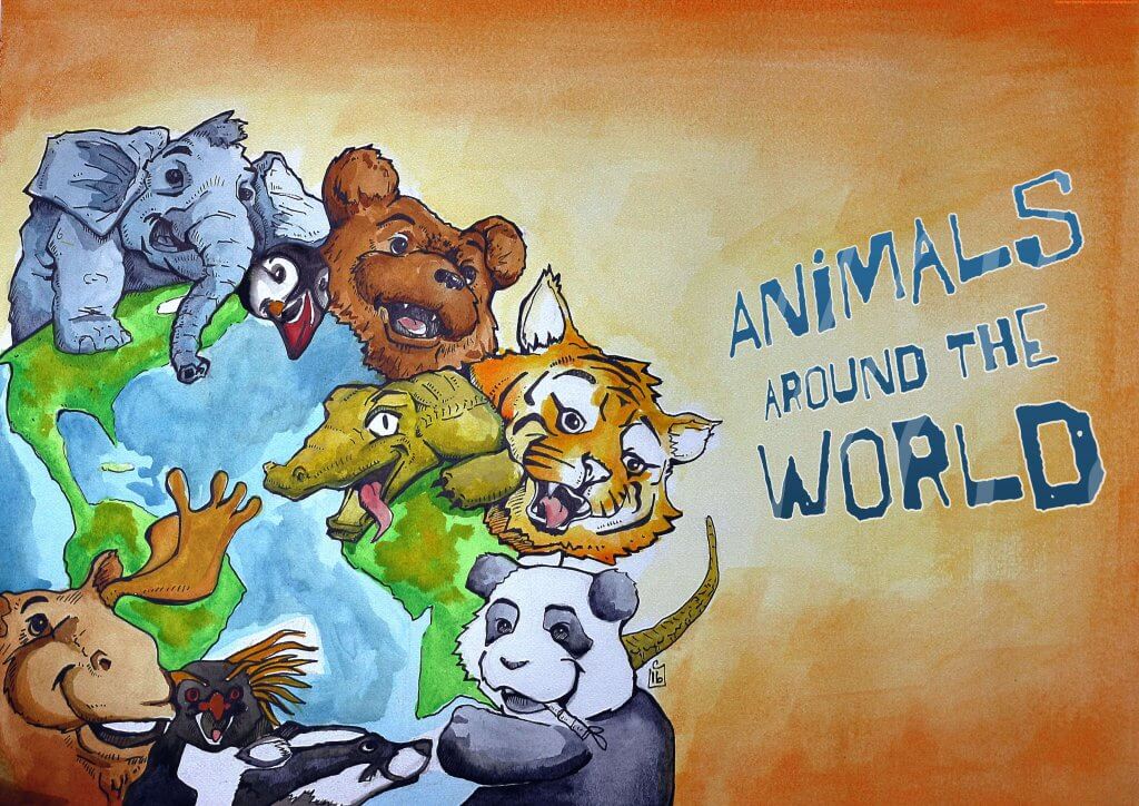 animals of the world watercolor artwork